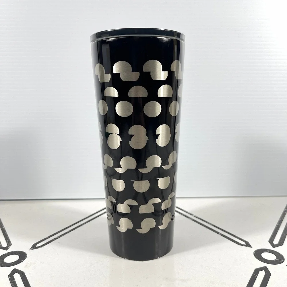 Starbucks Black Silver Geometric Stainless‎ Steel Cold Cup Tumbler 11000682
